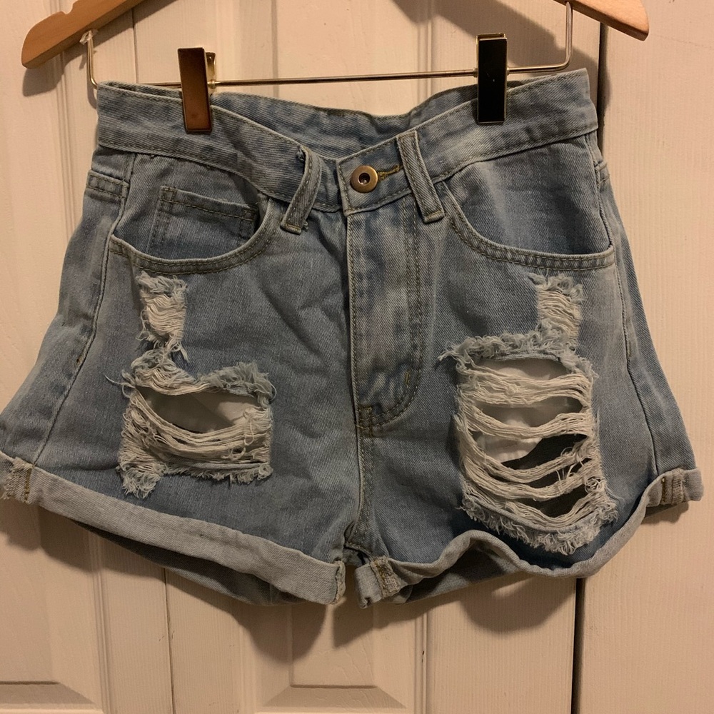 Denim ripped shorts from ROMWE